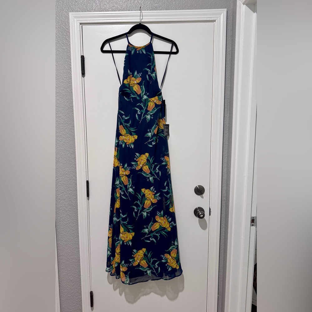 Lulu's Navy and Yellow Floral Maxi Dress